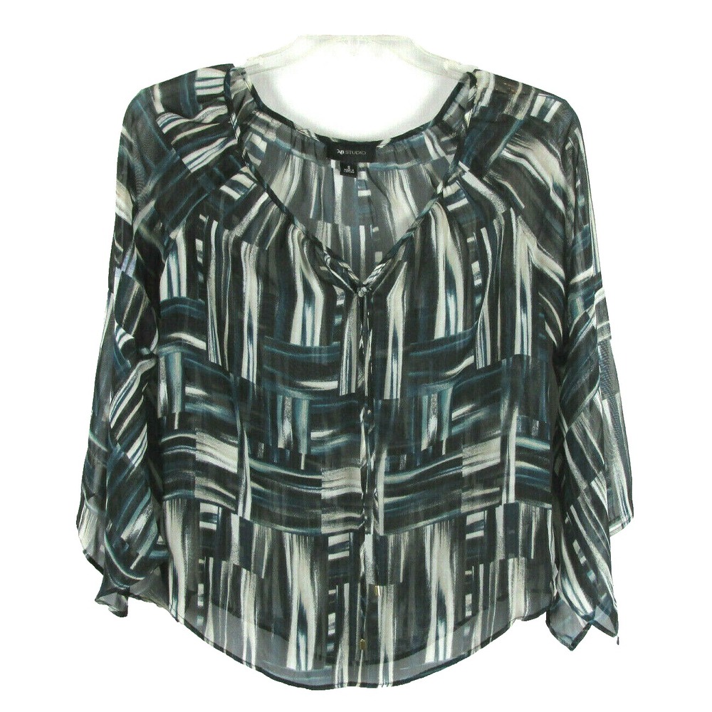 AB Studio Womens Size S Top Blouse Shirt Sheer Bell Sleeves Casual Summer Multi